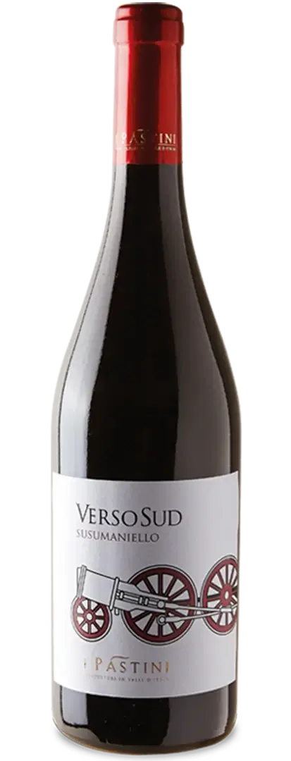 I Pastini Verso Sud Susumaniello 2023 wine bottle, showcasing the unique autochthone Apulien grape variety.
